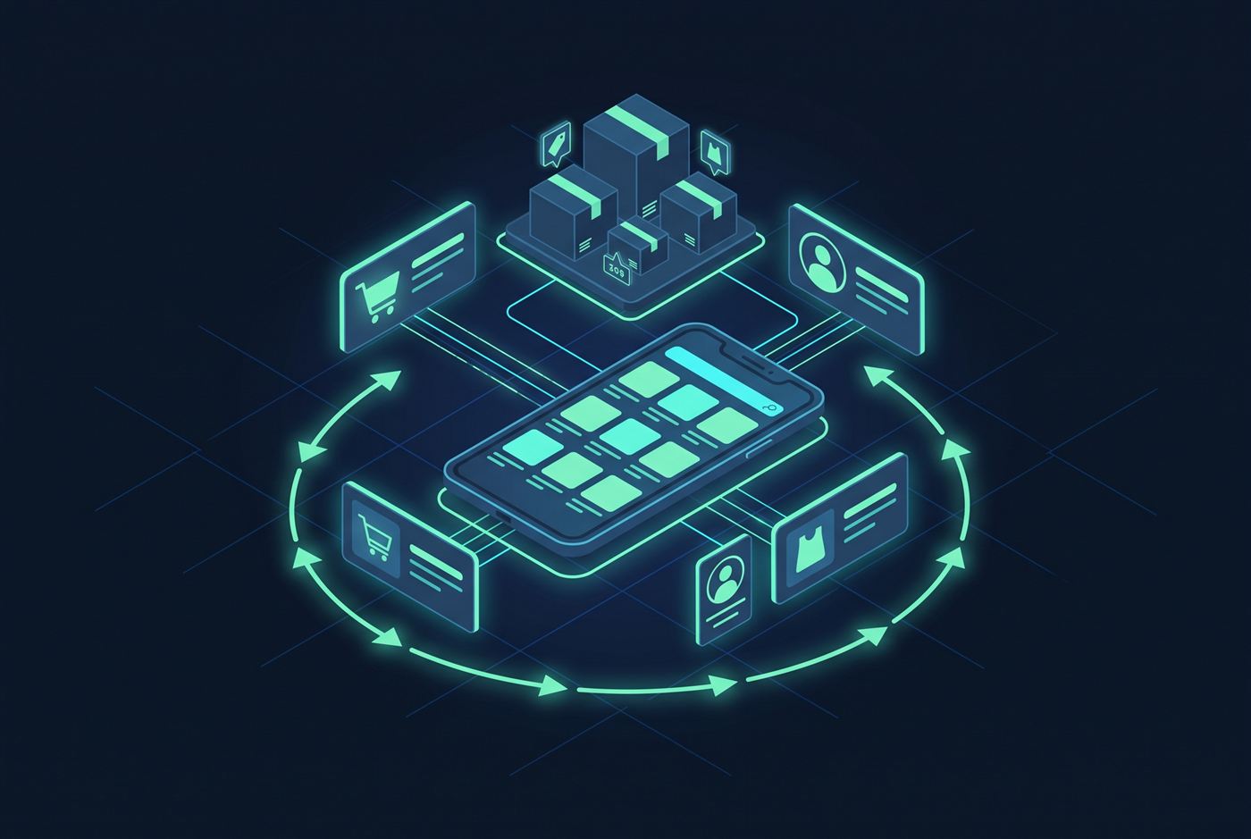 Illustration abstraite d’une marketplace de seconde main.